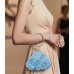 Evening Bags Wholesale - Blue Chiffon Rosettes w/ Rhinestone Ring Wristlet Evening Bag - BG-100187BL